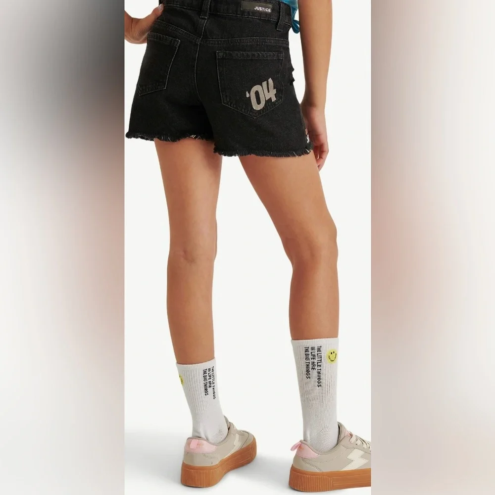 Justice‎ x NASCAR Girls Black Denim Shorts Size 6 NWT Keychain Included